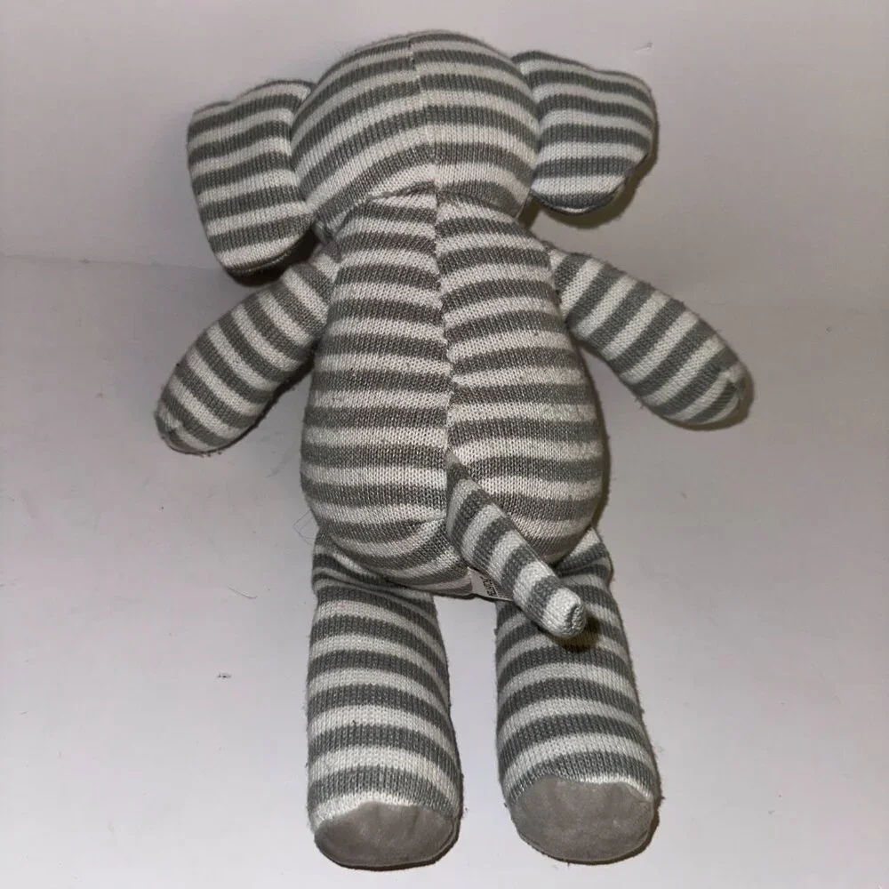 Kellytoy Gray White Stripe Sweater Plush Elephant Rattle Stuffed Animal lovey